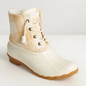 Sperry Cream & Tan Saltwater Buffalo Check Duck Rain Boots Women’s Size 6 (NWOT)